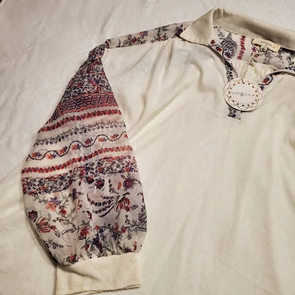 Umgee Cream and Patterned Long Sleeve Top - Picture 3 of 6
